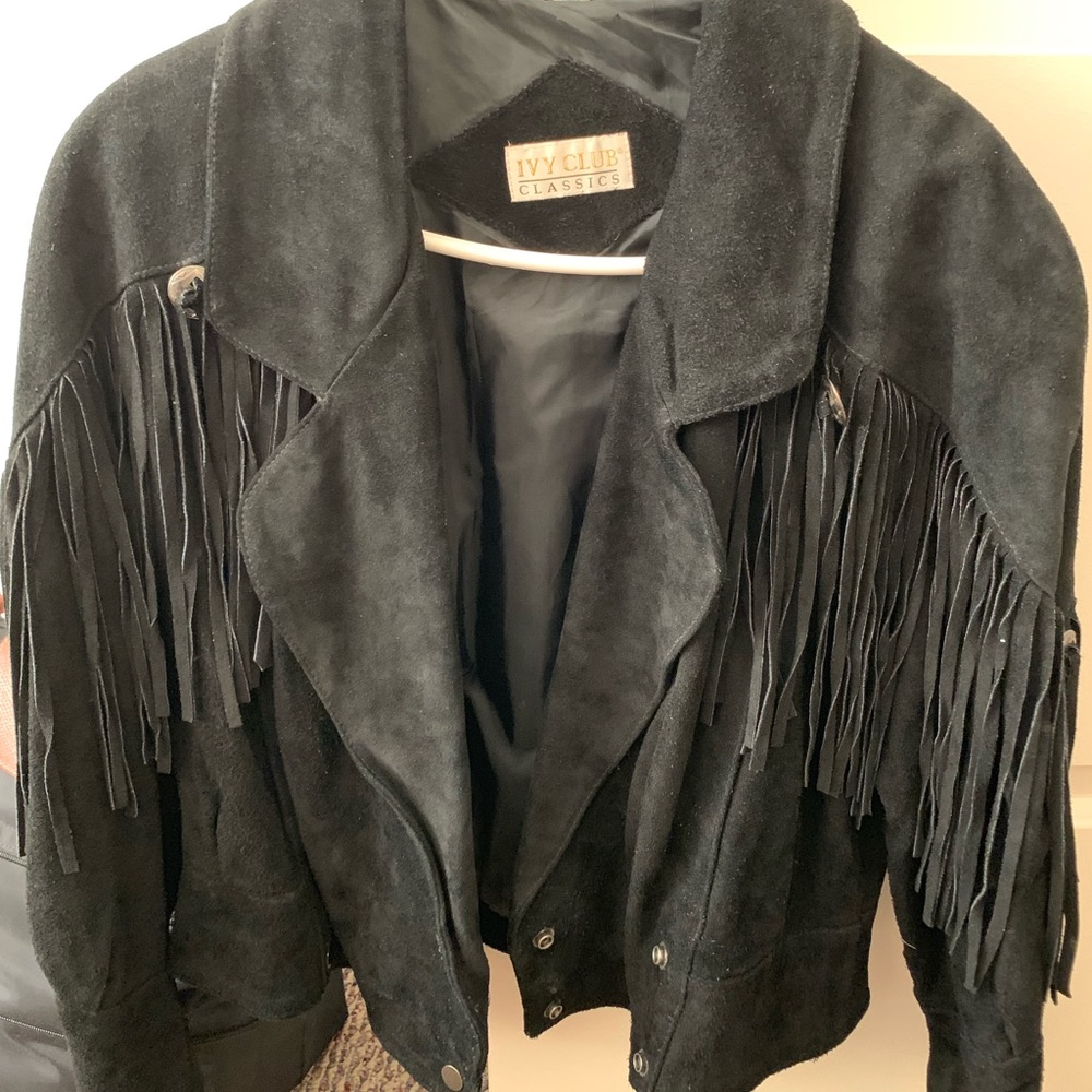 Vintage Ivy Club Classic Black Suede Fringe Jacket